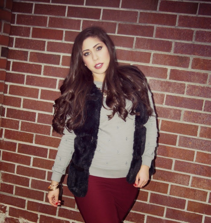 blue fur vest and jewel detailing - Louboutins and Love Fashion Blog