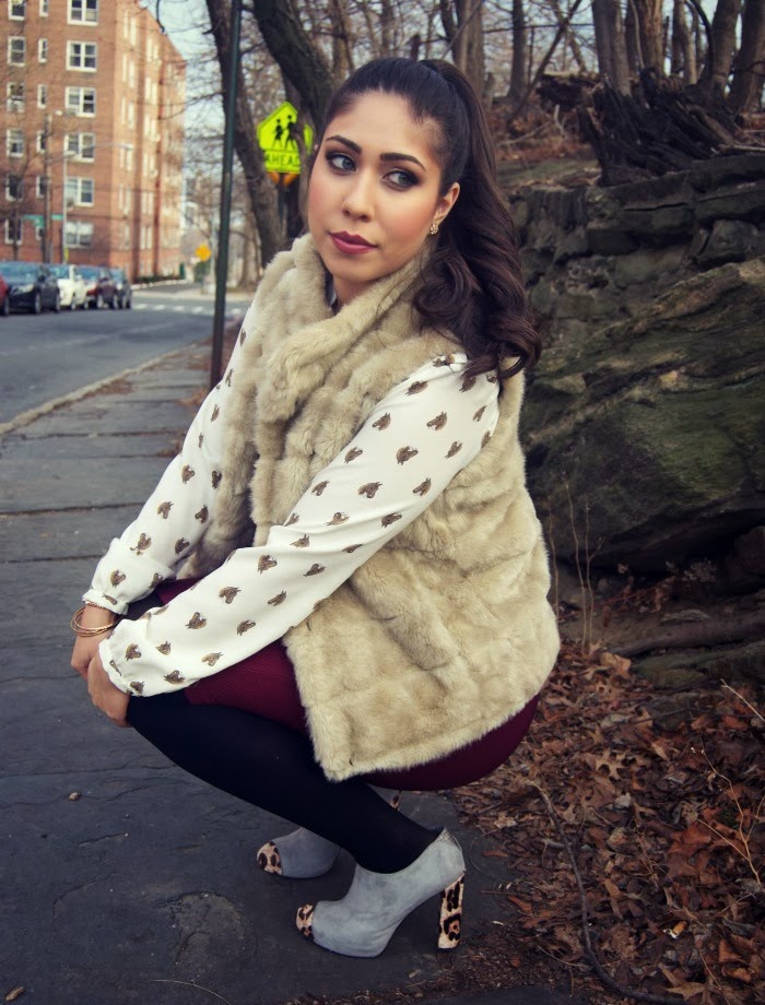 leopard accents and fur vest - Louboutins and Love Fashion Blog