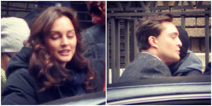 Leighton Meester and Ed Westwick on the Gossip Girl set