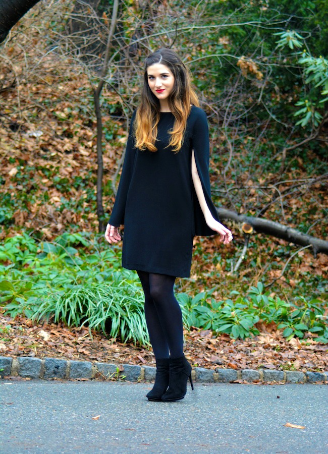 Black Cape Dress and Suede Booties - Louboutins and Love Fashion Blog by Esther Santer