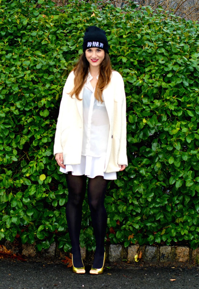 Winter Whites and Bad Hair Day Beanie - Louboutins and Love Fashion Blog by Esther Santer