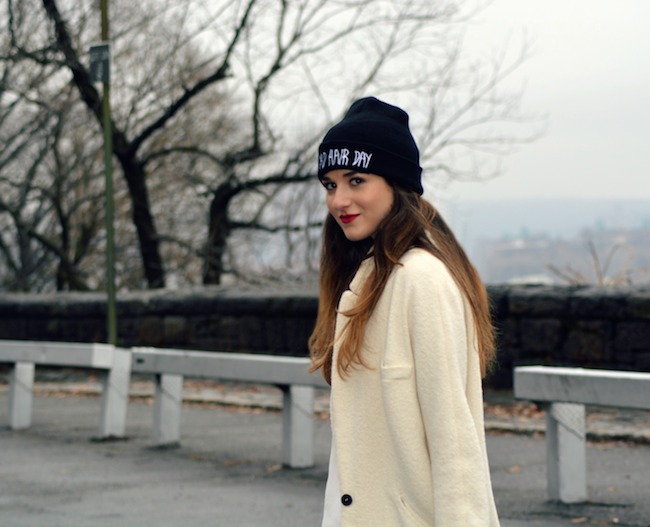 Winter Whites and Bad Hair Day Beanie - Louboutins and Love Fashion Blog by Esther Santer