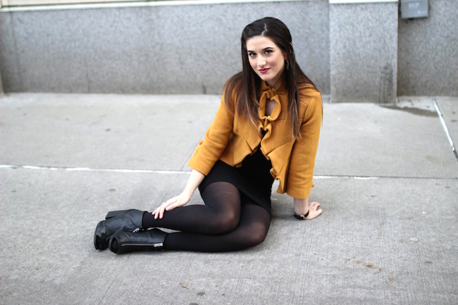 Yellow Ruffled Jacket Over Black Dress - Louboutins and Love Fashion Blog by Esther Santer