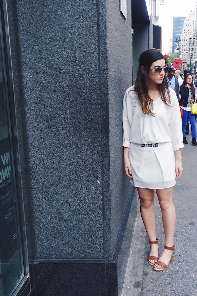 White Dress Aviators Louboutins & Love Fashion Blog L&L Esther Santer Street Style Blogger NYC Block Heels Sandals Camel Color Beaded Belt Black Sunglasses Outfit OOTD Gold Jewelry Necklaces Monogram Shoes Makeup Girl Photoshoot Swag Beautiful Hair.jpg