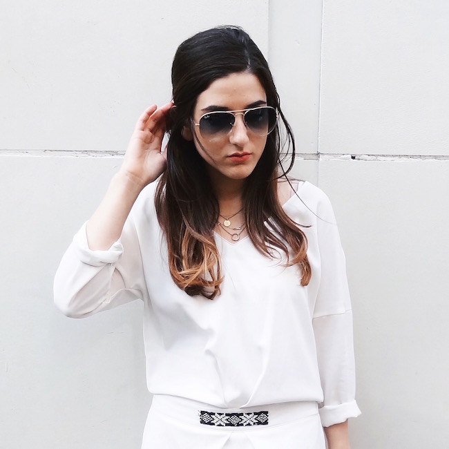 White Dress Aviators Louboutins & Love Fashion Blog L&L Esther Santer Street Style Blogger NYC Block Heels Sandals Camel Color Beaded Belt Black Sunglasses Outfit OOTD Gold Jewelry Necklaces Monogram Shoes Makeup Swag Photoshoot Girl Beautiful Hair.jpg