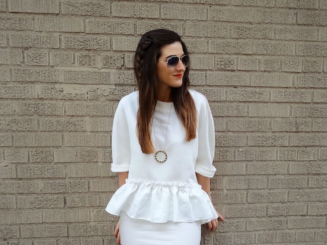 White Ruffled Top Leah & Pearl Louboutins & Love Fashion Blog Esther Santer Street Style Modest Neutral Look Teal Heels Pumps Sandals Shoes Zara Hair Ombre Monochrome Oufit OOTD Sunglasses Rayban Girl NYC Women Model Shop NYC Buy Pretty Inspiration.jpg