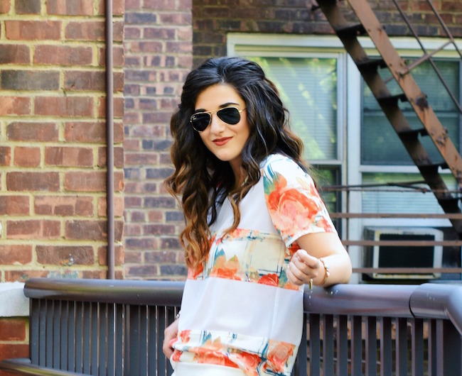 Rebecca Minkoff Floral Mesh Top Bandits of Colour Louboutins & Love Fashion Blog Esther Santer Street Style NYC Beautiful Outfit OOTD Red Blue White Scalloped Skirt Topshop Sunglasses Rayban Aviators Summer Look Shop Inspo Wear Vince Camuto Heels.jpg