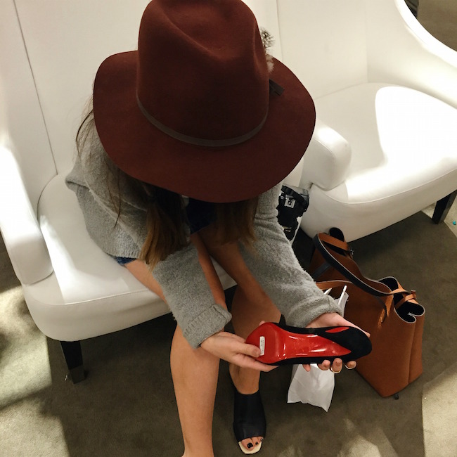 Maroon Fedora Goorin Brothers Louboutins & Love Fashion Blog Esther Santer Product Review Outfit OOTD Floppy Hat NYC Tee Shirt Sweater Zara H&M Mules Gold Black Lord & Taylor Fitting Summer Season Shopping Jean Button Front Skirt Denim Street Style.jpg