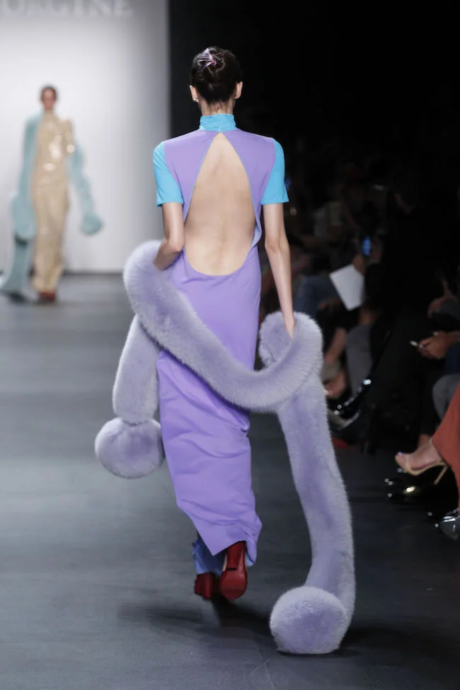 NYFW Georgine Fashion Show Spring Summer 2016 Louboutins & Love Fashion Blog Esther Santer NYC Street Style Blogger Models Runway Beautiful Girls Pretty Fur Pastel Purple Blue Red Green Yellow Scarf Shoes Heels Modern Colorful Season Designer Pom Pom.JPG