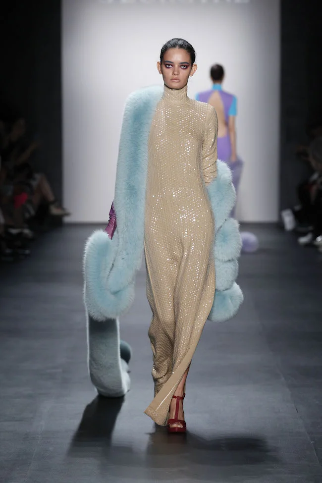 NYFW Georgine Fashion Show Spring Summer 2016 Louboutins & Love Fashion Blog Esther Santer NYC Street Style Blogger Models Runway Beautiful Girls Pretty Fur Pastel Purple Blue Red Green Yellow Scarf Shoes Heels Pom Pom Modern Colorful Season Designer.JPG
