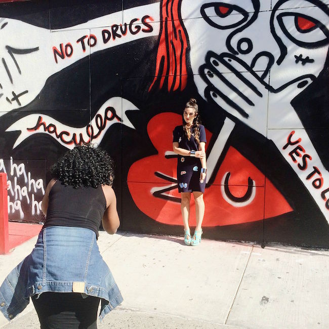 On Set With Lydell NYC Behind The Scenes Louboutins & Love Fashion Blog Esther Santer Street Style Blogger Relaunch Jewelry Gold Silver Bracelets Necklaces Earrings Ear Cuff Collar Shoes Heels Dress Zara Trendy Patches Graffiti Wall Soho New York City.jpg