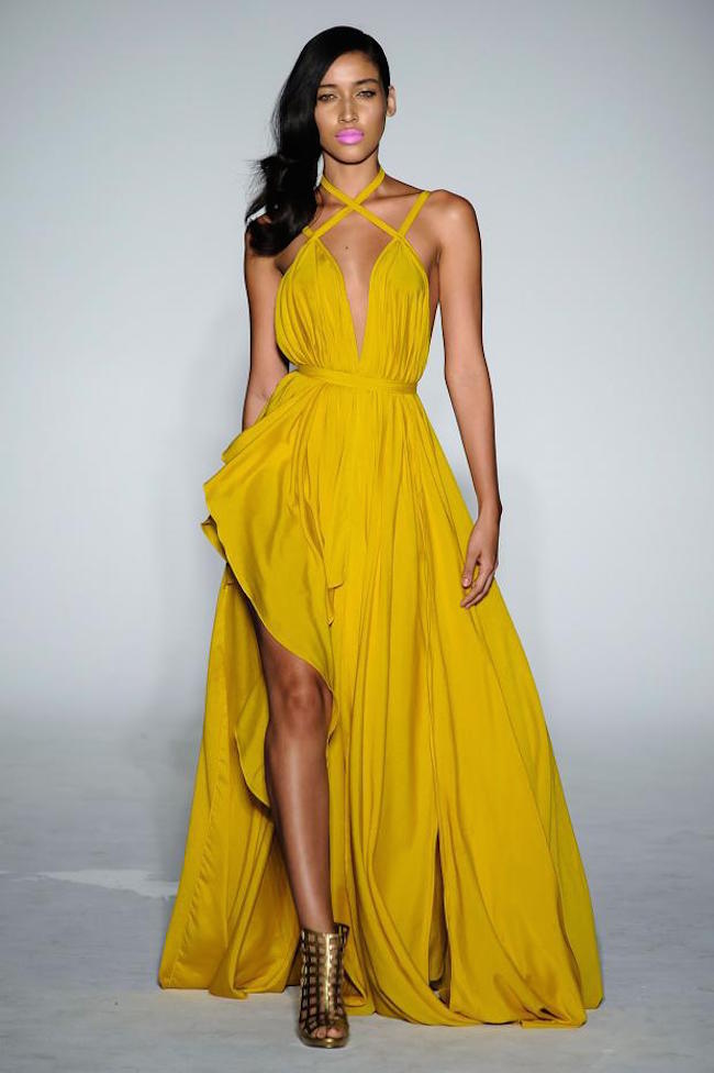 NYFW Michael Costello Fashion Show Spring Summer 2016 Louboutins & Love Fashion Blog Esther Santer NYC Street Style Blogger Designer Project Runway Outfit Crown Models Yellow Jumpsuit Bodysuit Colorful Pink Floral Green Jewels Trends Lace White Dress.jpg