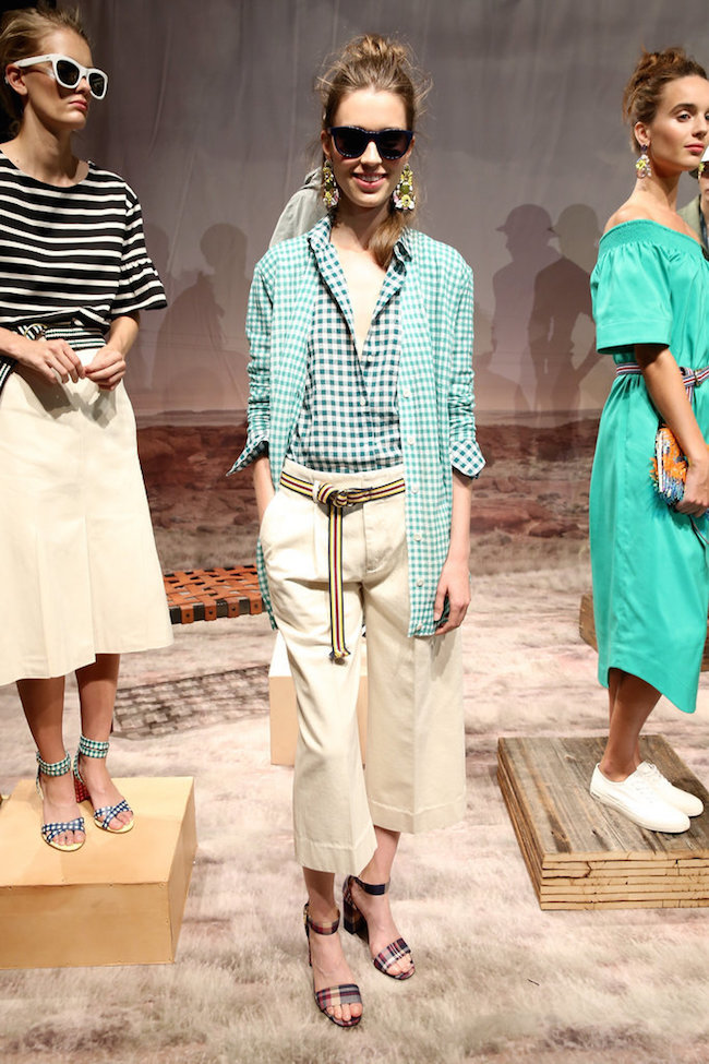 NYFW JCrew Presentation Spring Summer 2016 Louboutins & Love Fashion Blog Esther Santer Gingham Plaid Stripes Colors Jewelry Sunglasses Earrings Shoes Pants Belt Bags NYC Street Style Blogger Models Hair Outfit OOTD Designer Pretty Girls Women Green.jpg
