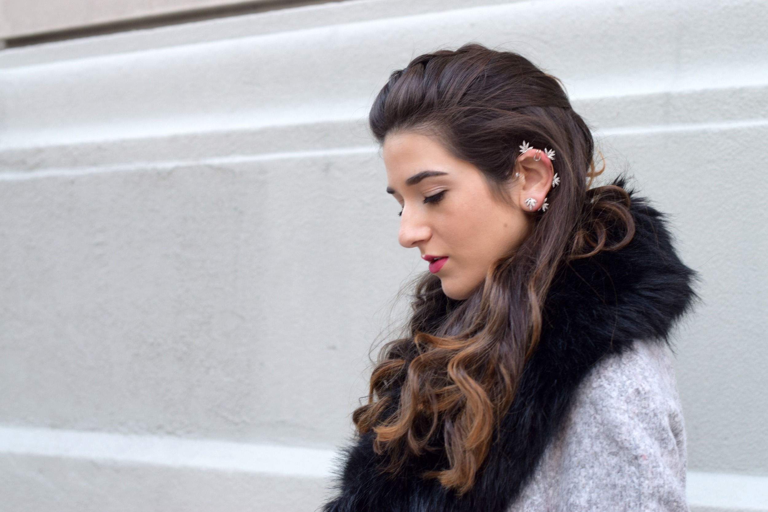 Dripping In Diamonds Elahn Jewels Louboutins & Love Fashion Blog Esther Santer NYC Street Style Blogger Black Fur Stole Earrings Jewelry Grey Peacoat Coat Winter Wear Shopping Beauty Rings Chic Red Heels Sandals Inspo Inspiration Hair OOTD Outfit Zara.jpg