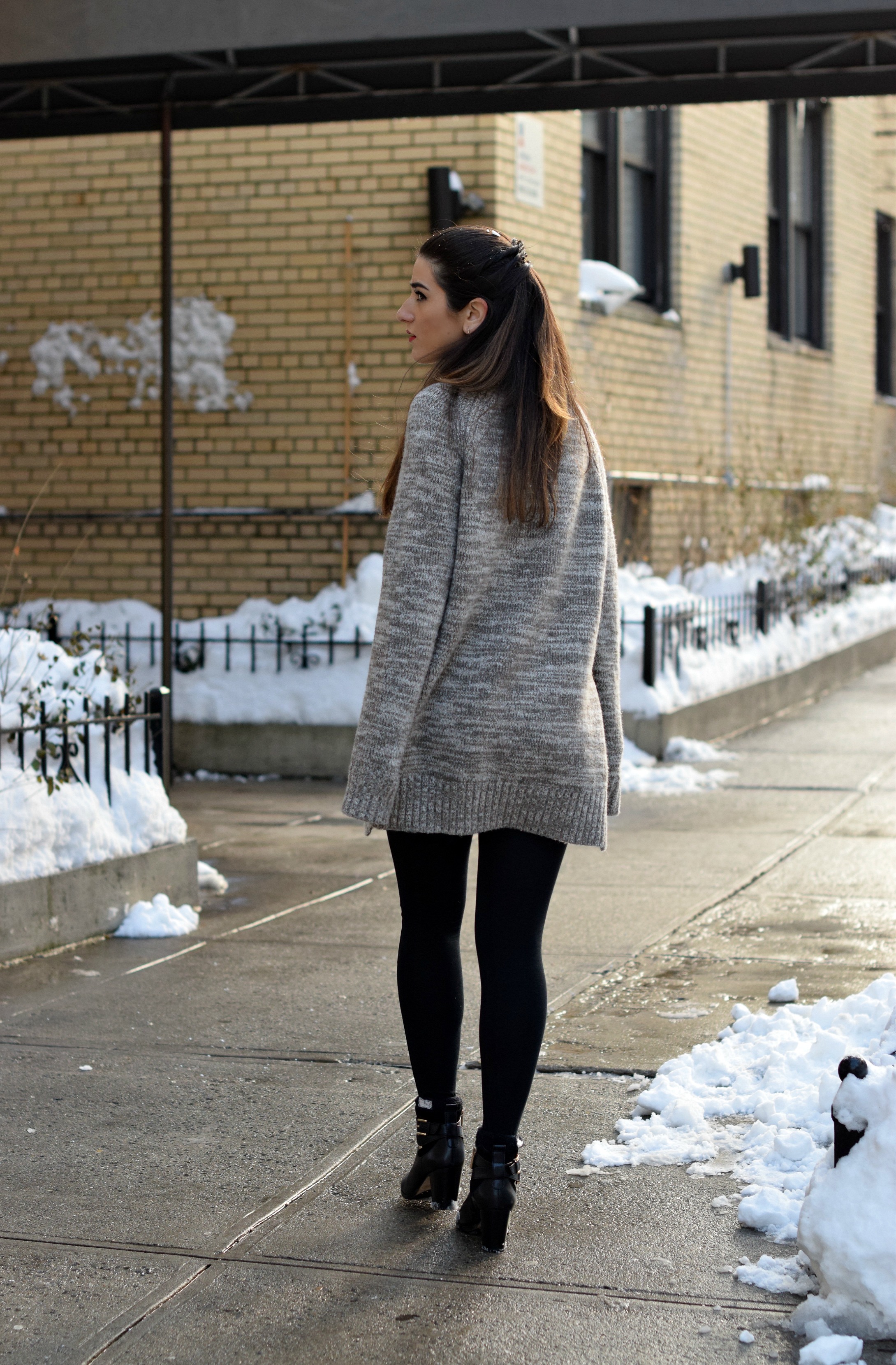 Grey Turtleneck Leggings Louboutins & Love Fashion Blog Esther Santer NYC Street Style Blogger Oversized Sweater Outfit Idea OOTD Black Booties Girl Swag Women Chic What To Wear Shop Inspo Hair Photoshoot NYC Snow Blizzard Jonas Winter Monogram Clutch.jpg