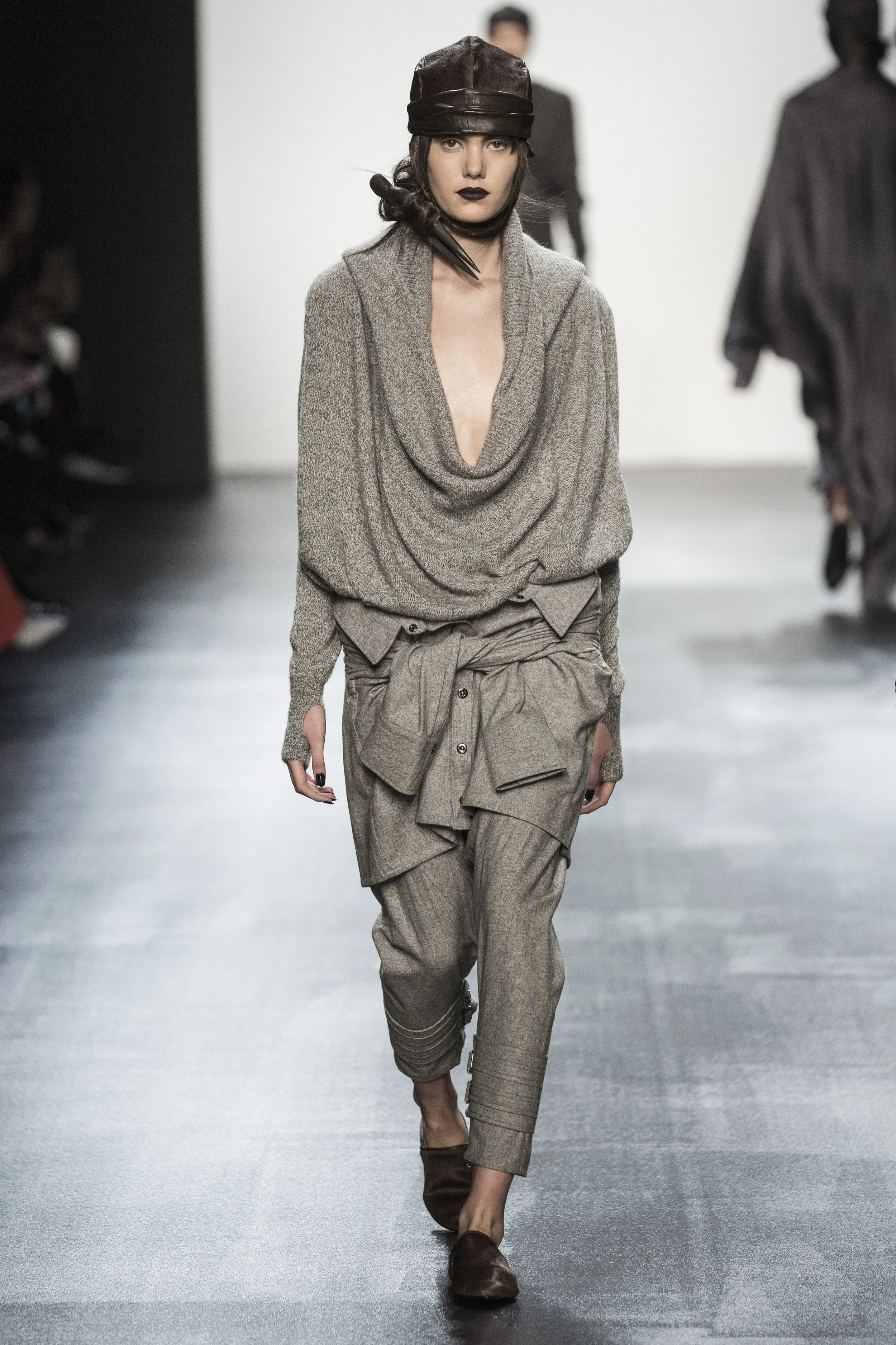 NYFW Nicholas K Fashion Show Fall:Winter 2016 Louboutins & Love Fashion Blog Esther Santer NYC Street Style Skirt Models Collection Hair Makeup Inspo Press Event Coverage Photos Details Layers Trendy Neutral Purple Black Velvet Unique Avent Garde Hair.jpg