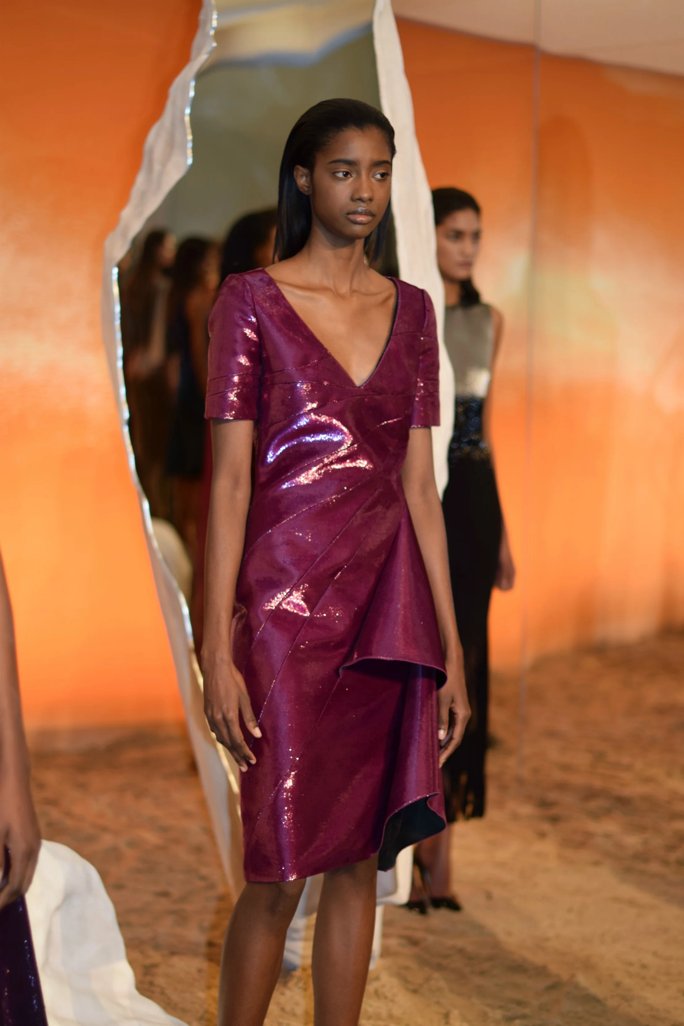 NYFW Mathieu Mirano Fashion Presentation Fall:Winter 2016 Louboutins & Love Fashion Blog Esther Santer NYC Street Style Models Collection Hair Makeup Dress Pretty Fringe Trends Green Metallic Gown  Gold Silver Inspo Press Event Coverage Details Photos.jpg