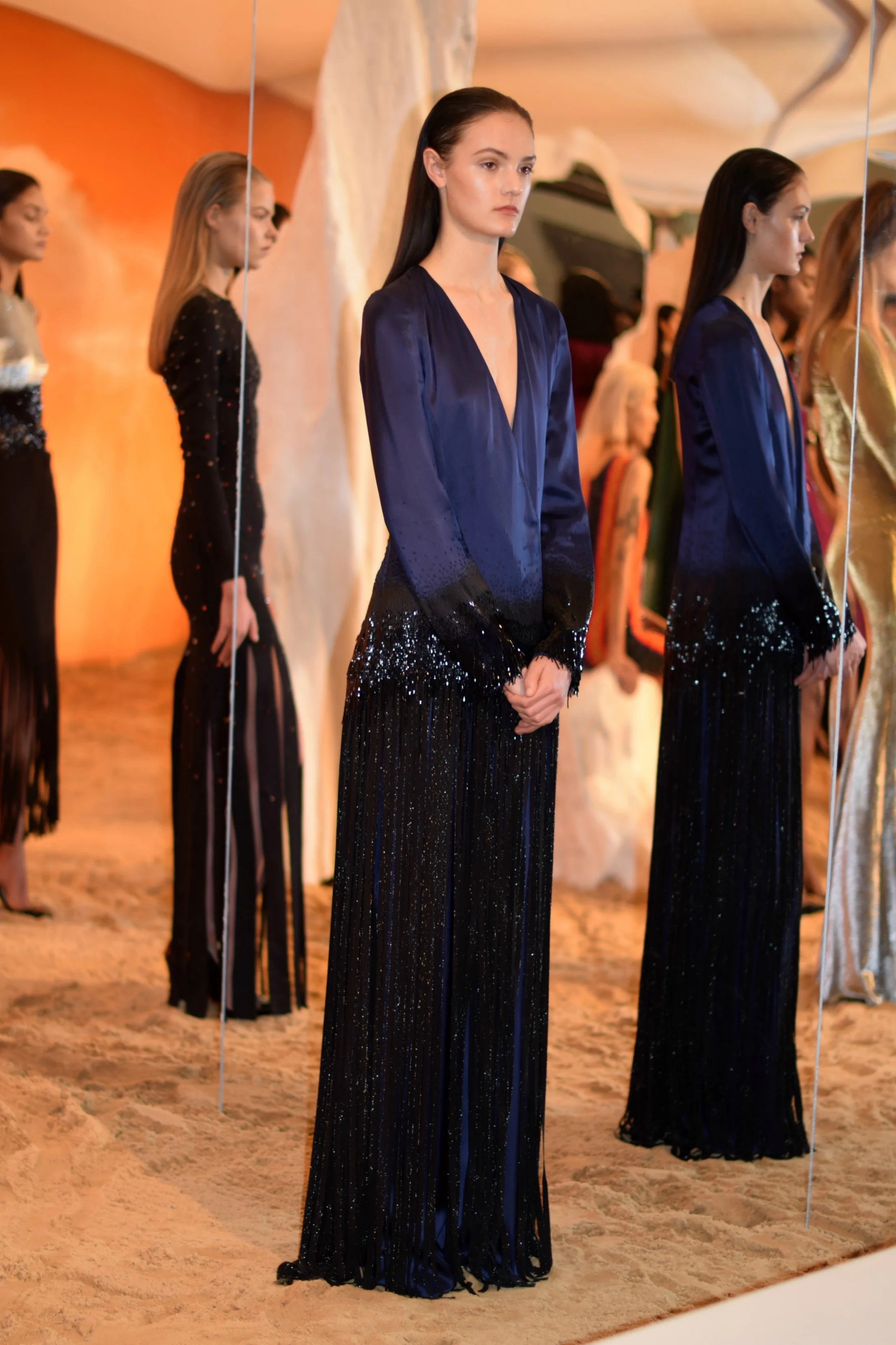 NYFW Mathieu Mirano Fashion Presentation Fall:Winter 2016 Louboutins & Love Fashion Blog Esther Santer NYC Street Style Models Collection Hair Makeup Dress Trends Pretty Fringe Green Gown Gold Metallic Silver Inspo Press Event Coverage Details Photos.jpg