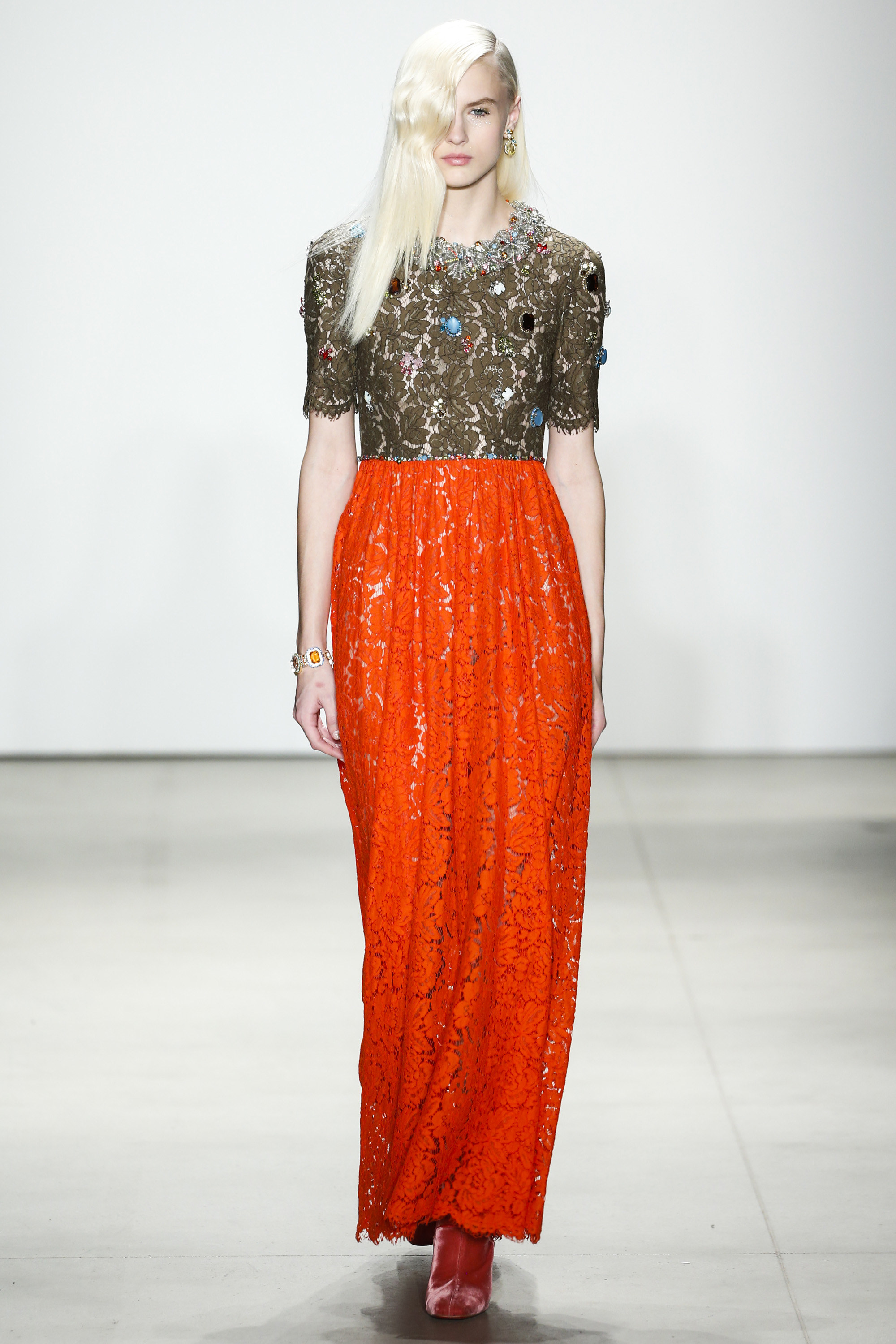 NYFW Jenny Packham Fashion Show Fall:Winter 2016 Louboutins & Love Fashion Blog Esther Santer NYC Street Style Models Collection Hair Makeup Dress Sequins Trend Gown Metallic Gold Beautiful Pretty Pink Color Red Yellow Floral Sheer Front Slit Skirt.jpg