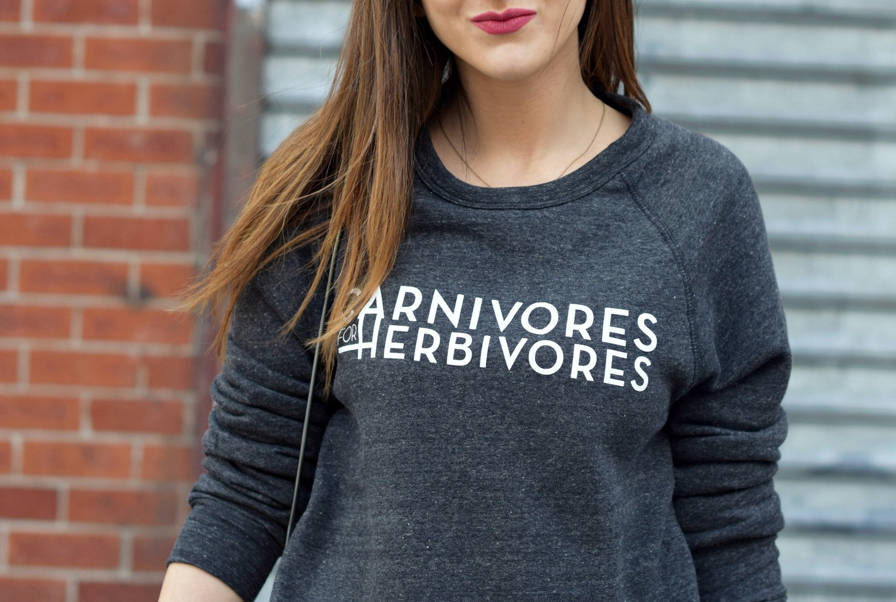 Carnivores For Herbivores Fauxgerty Louboutins & Love Fashion Blog Esther Santer NYC Street Style Blogger Animal Lover Cruelty Free Suede Vegan Leather RayBan Aviators Sunglasses Grey Sweatshirt Lace Skirt Girl Women Outfit OOTD USA Outerwear Shop.jpg