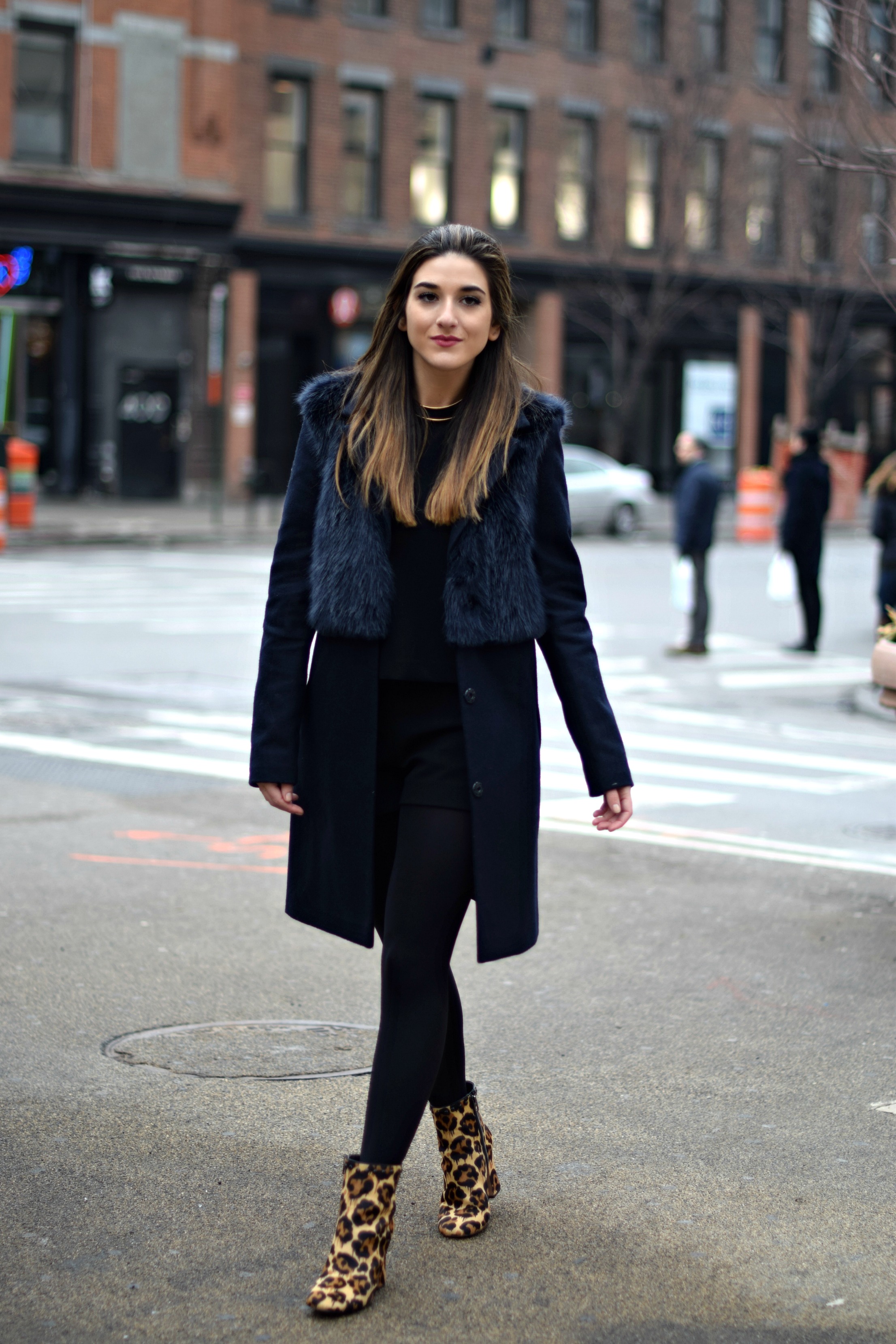 Navy Coat Coach Leopard Booties Louboutins & Love Fashion Blog Esther Santer NYC Street Style Blogger Outfit OOTD Fur Topshop Shopping Girl Women Swag Photoshoot Model Beautiful Winter Inspo NYFW Shoes Tights Ivanka Trump Soho Tote City Hair Lifestyle.jpg