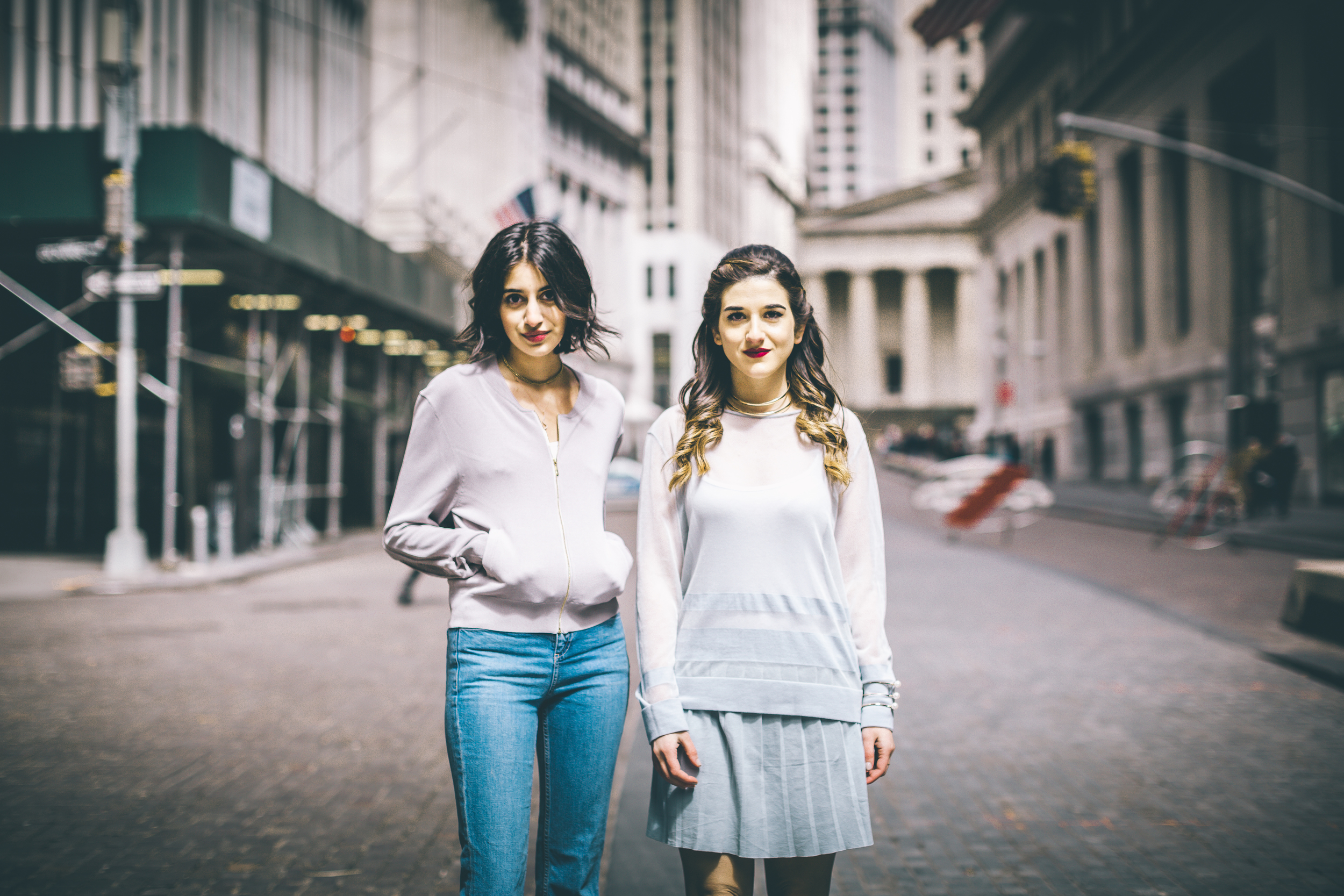 Louboutins & Love x Our Second Skin Photoshoot Collab Esther Santer NYC Street Style Fashion Blogger Anaa Saber Girls Women Matthew Pastula Photography Gold Jewelry Models Collar Necklace Monochrome Blue Skirt Sheer Top Shoes Outfit Look Lace-Up Heels.jpg