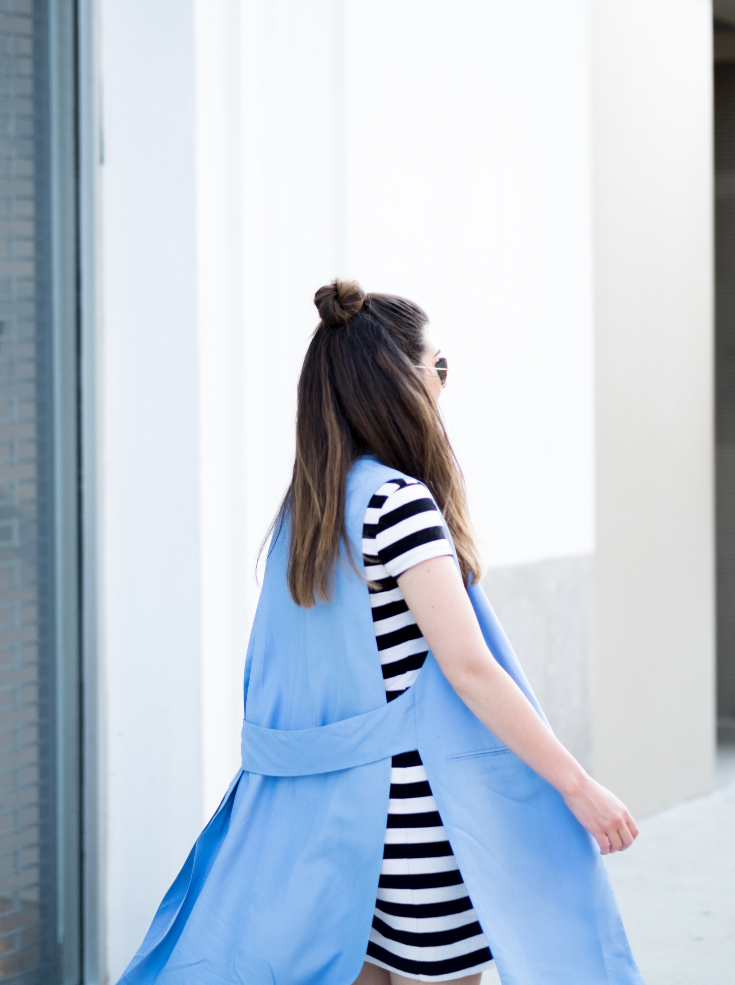 Striped Dress + Long Blue Vest — Esther Santer