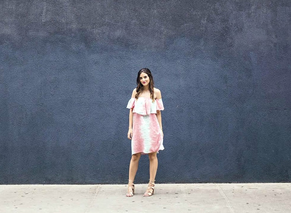 Pastel Tie-Dye Dress Shop Trescool Louboutins & Love Fashion Blog Esther Santer NYC Street Style Blogger Outfit OOTD Trendy Cold Shoulders Black Blue Women Girl Hair Curly Brown Green Pink Red Lip Makeup Heels Lace Up Gray Lady Fashion Bracelet Choker.jpg