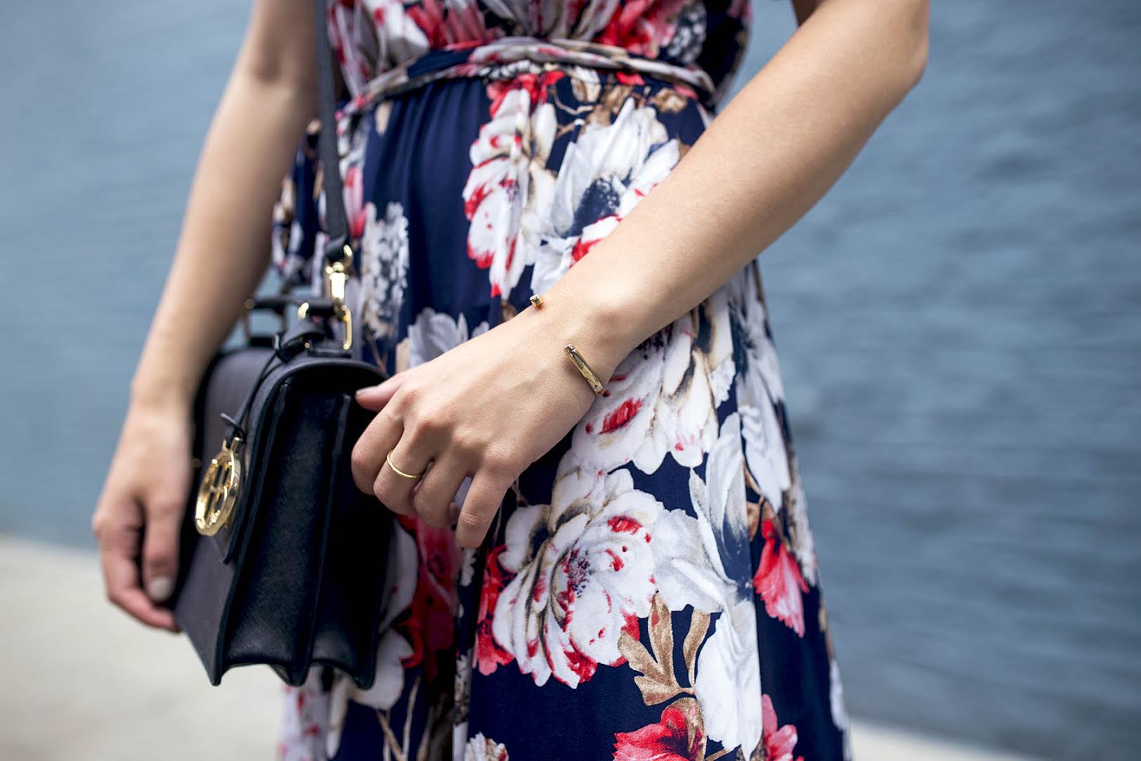 Long Floral Wrap Dress West Kei Louboutins & Love Fashion Blog Esther Santer NYC Street Style Blogger Outfit OOTD Trendy Henri Bendel Amare Jewels Ivanka Trump Black Klover Sandals Floral Woman Chic Red Lip Pink Hair Brown Wavey Purple Dress .jpg