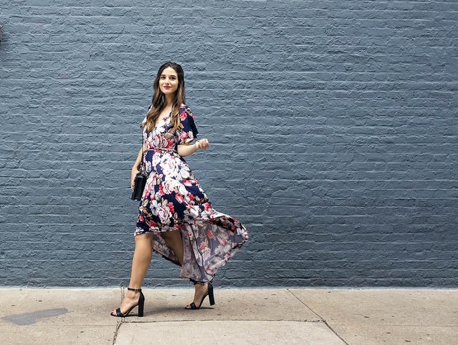 Long Floral Wrap Dress West Kei Louboutins & Love Fashion Blog Esther Santer NYC Street Style Blogger Outfit OOTD Trendy Henri Bendel Amare Jewels Ivanka Trump Black Klover Floral Sandals Dress Chic Woman Red Lip Pink Hair Brown Wavey Purple Dress .jpg