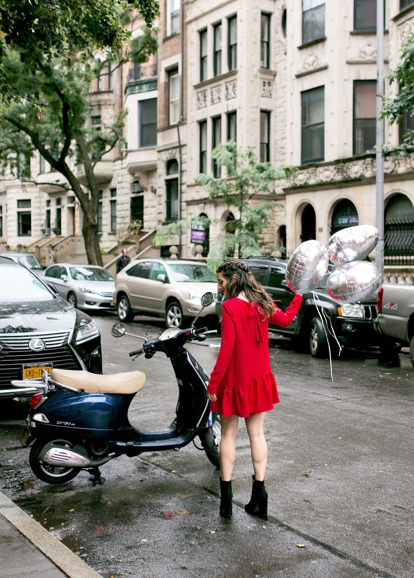 My Birthday Look Red Romper Black Booties Louboutins & Love Fashion Blog NYC Street Style Blogger Esther Santer M4D3 Shoes Trendy Outfit Pretty Beautiful Look What To Wear Shop Silver Balloons Photoshoot Fun Lifestyle City Girl Women Dress Hair Braids.jpg