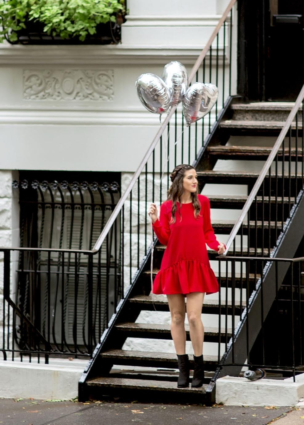 My Birthday Look Red Romper Black Booties Louboutins & Love Fashion Blog NYC Street Style Blogger Esther Santer M4D3 Shoes Trendy Outfit Pretty Beautiful Look What To Wear Shop Silver Photoshoot Balloons Fun City Lifestyle Girl Dress Women Hair Braids.jpg