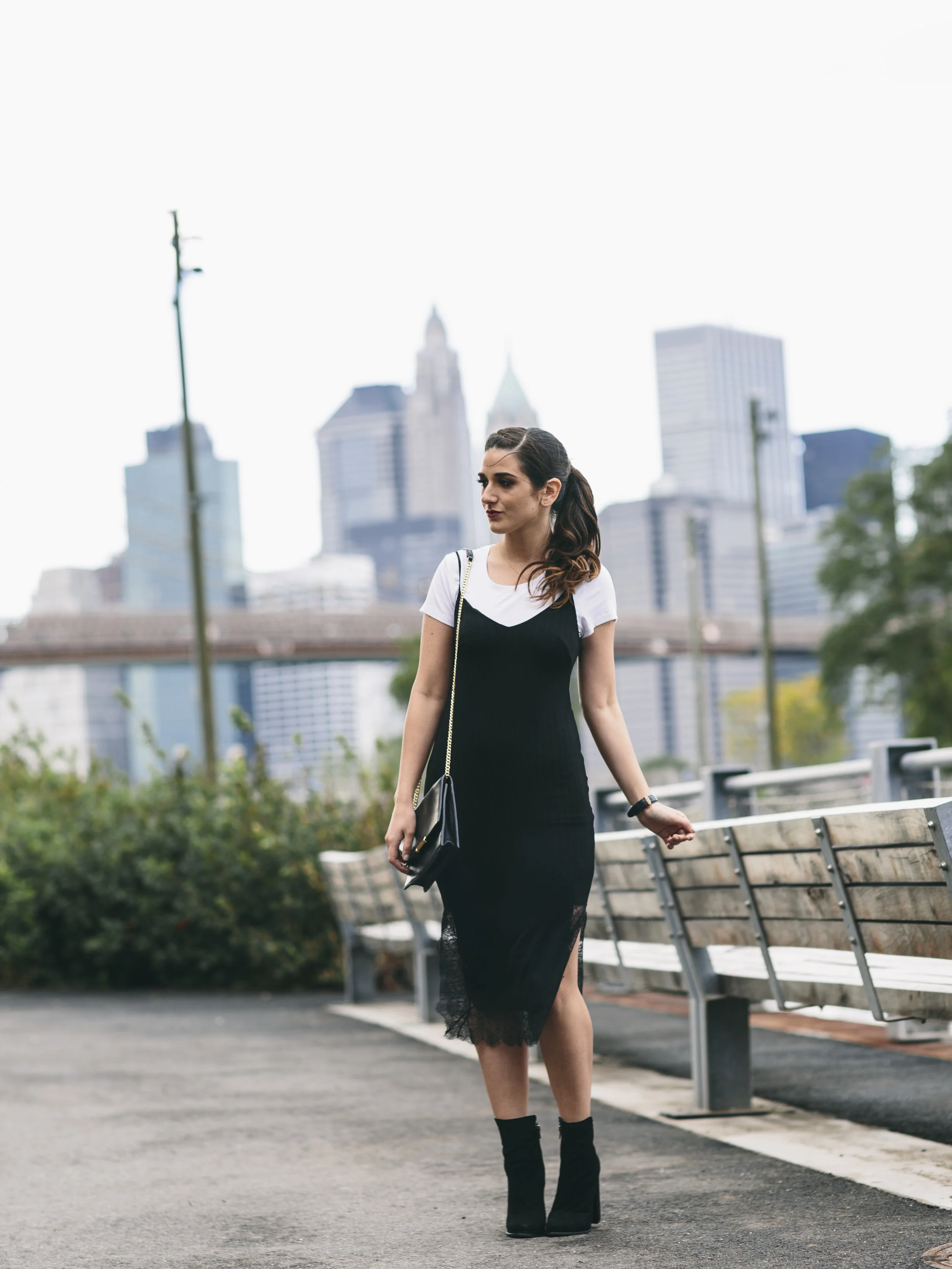 Black Slip Dress White Shirt Under Black Dress Shirt Outfit Slip