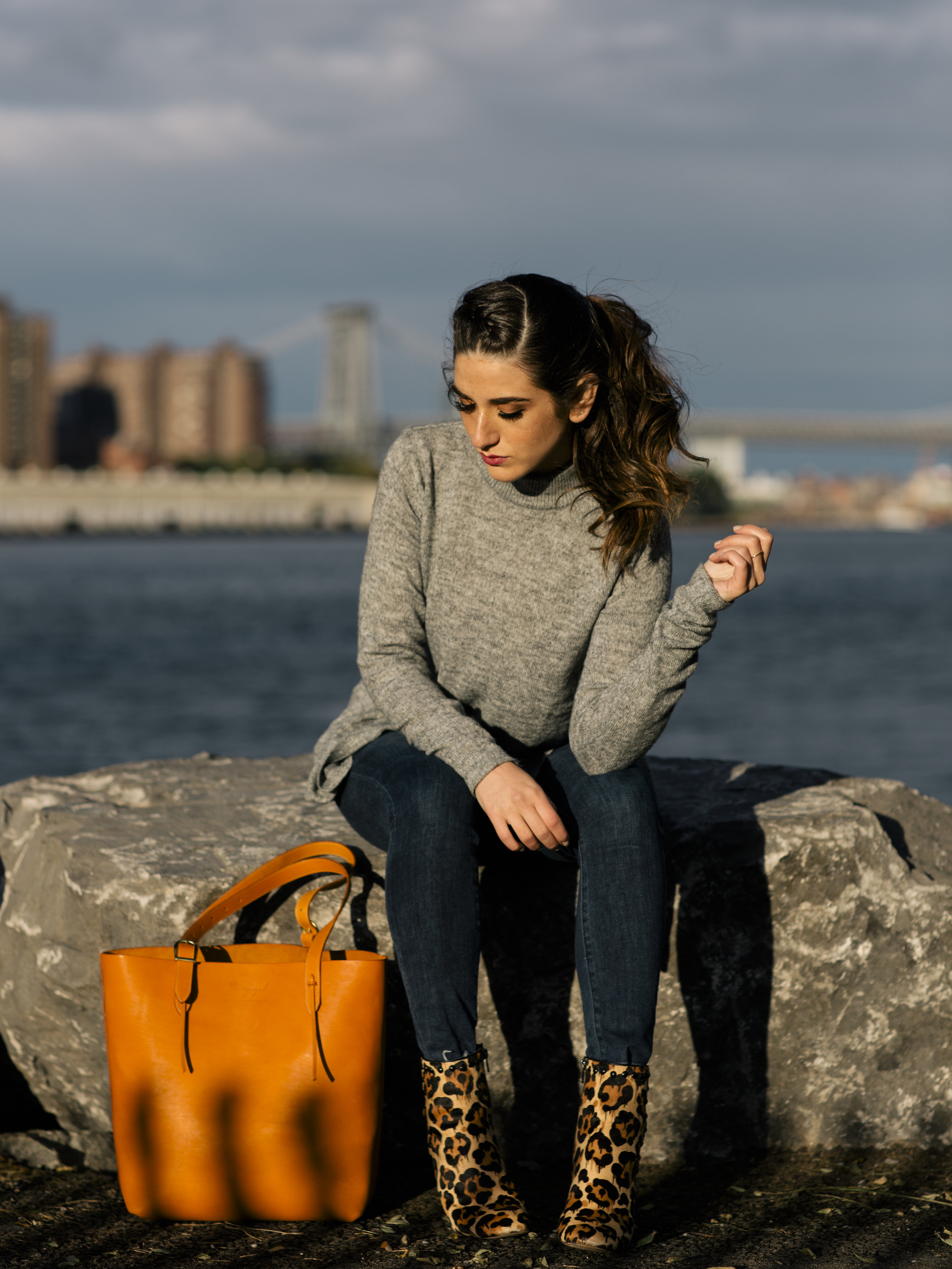 Long Grey Sweater Leopard Booties Louboutins & Love Fashion Blog Esther Santer NYC Street Style Blogger Outfit OOTD Trendy Hair Girl Women Leather Bag Jeans Denim Pretty Photoshoot Dumbo Brooklyn Shoes Fall Winter Inspo Wear Shop Beautiful Turtleneck.jpg