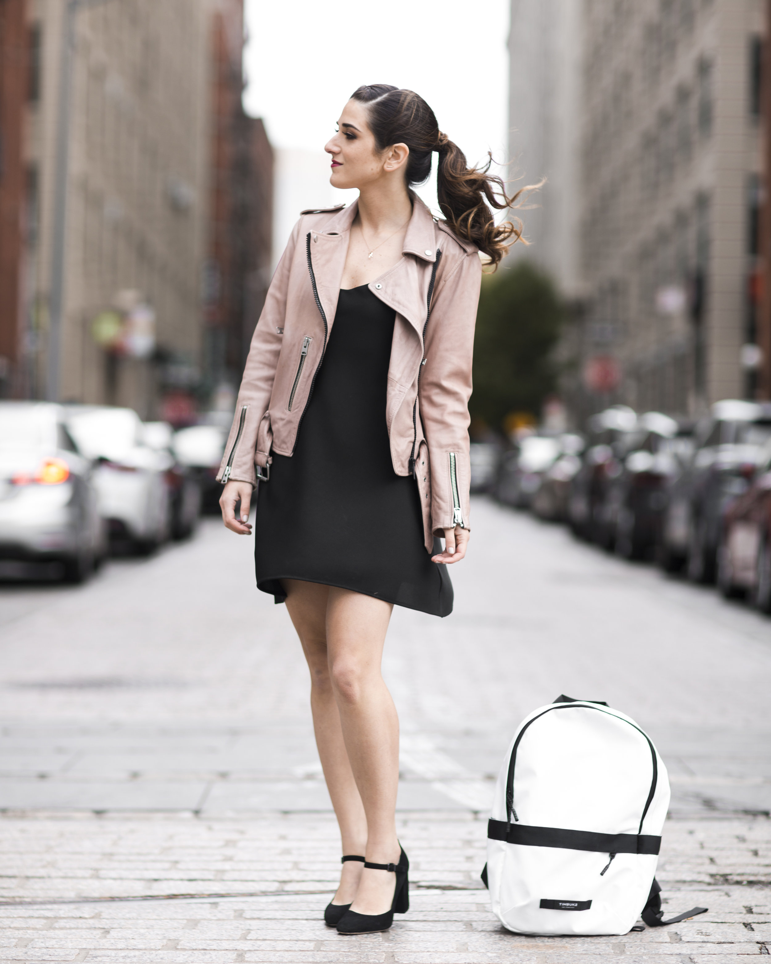 The Perfect Travel Backpack Timbuk2 Louboutins & Love Fashion Blog Esther Santer NYC Street Style Blogger Outfit OOTD Trendy All Saints Blush Pink Leather Backpack Black Pumps Shoes Heels Slip Dress Hair Braids Ponytail Women Girls Inspo Vacation Bag.jpg