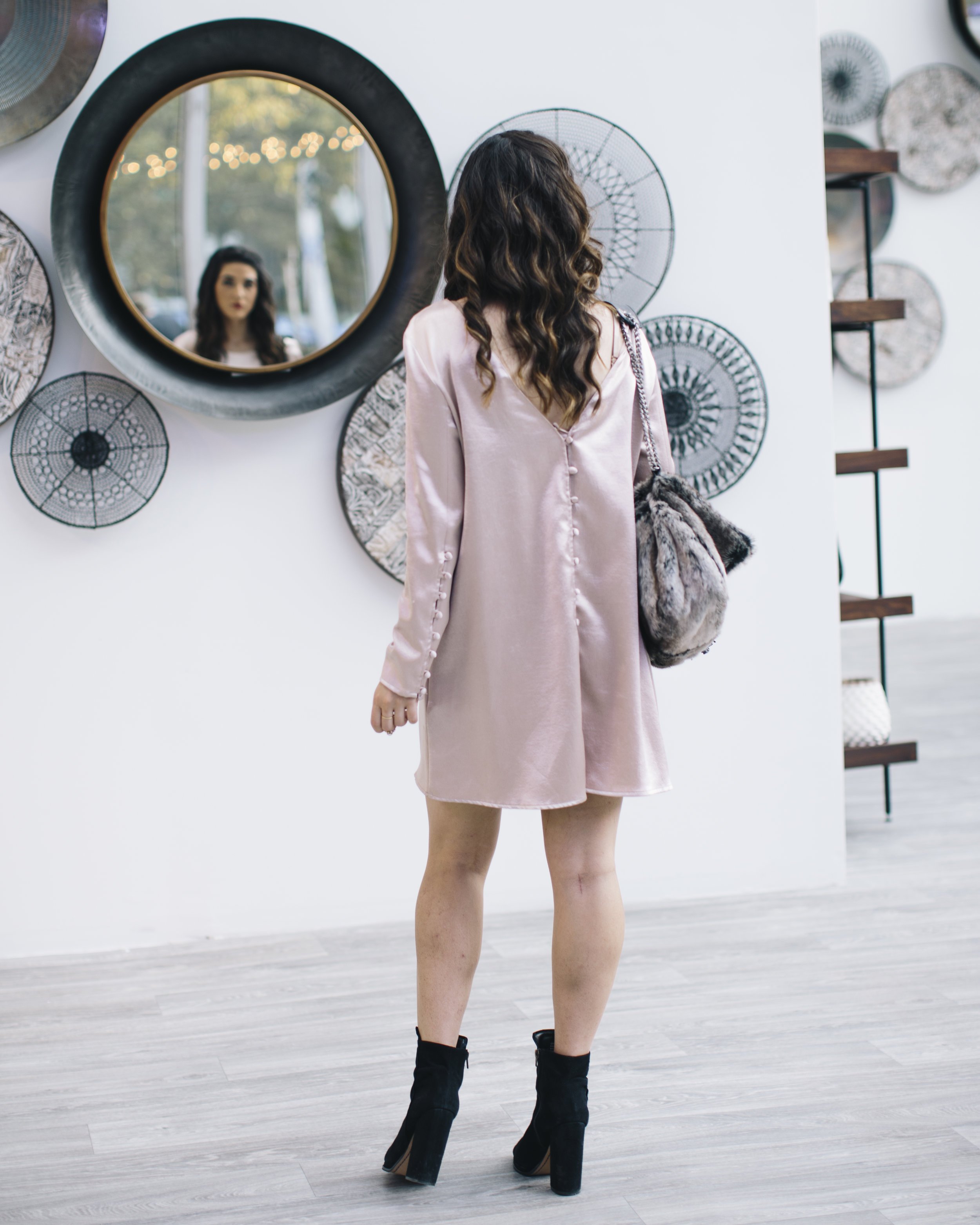 Blush Dress Faux-Fur Bag Q&A On Blogger Collaborations Louboutins & Love Fashion Blog Esther Santer NYC Street Style Blogger Outfit OOTD Trendy Shoes Black Booties Online Shopping Purse Pretty Braid Hair Girl Women Pink Holiday Inspo Clothes Lifestyle.jpg