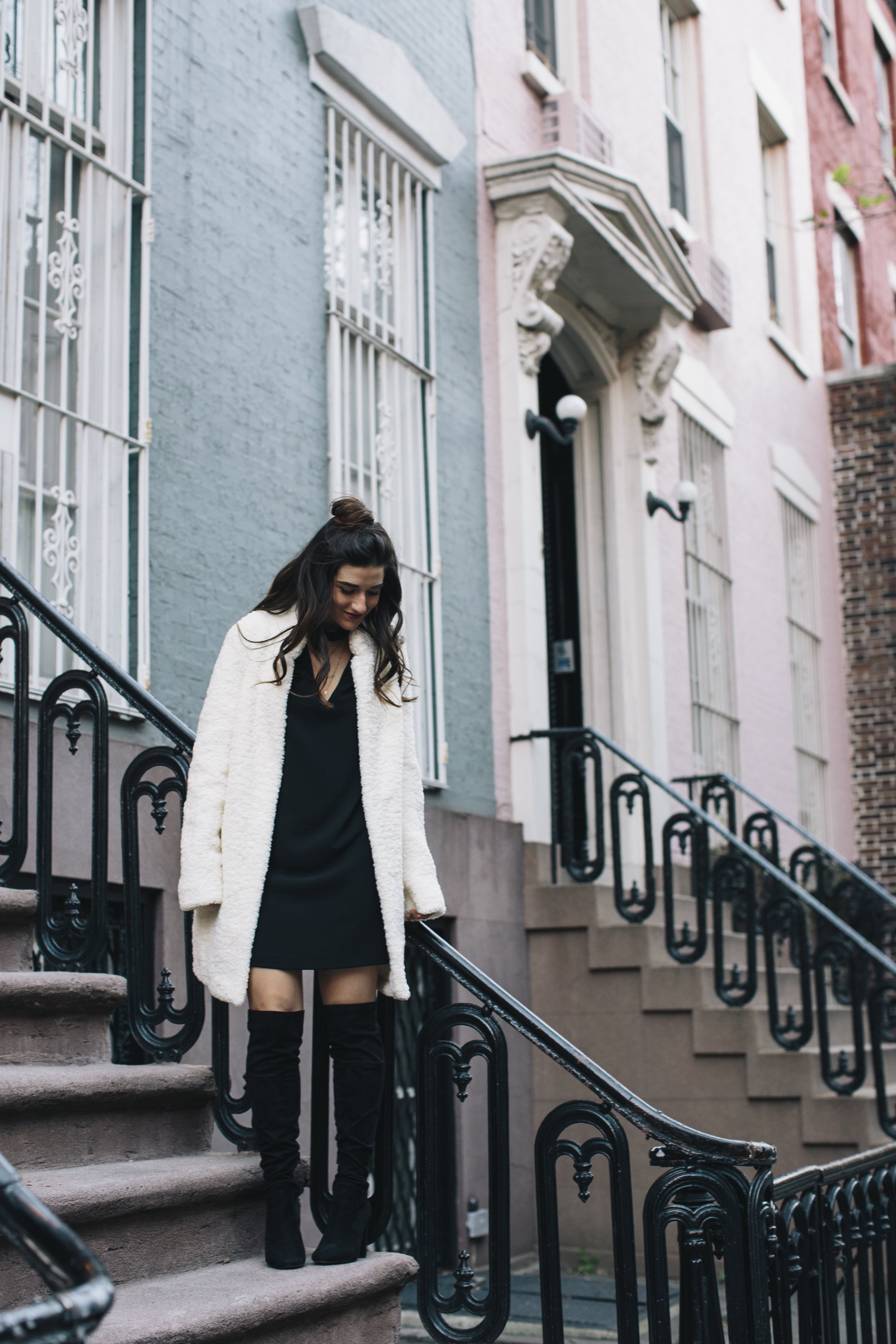 Teddy Bear Coat + OTN Boots How To Avoid Blogger Depression Louboutins & Love Fashion Blog Esther Santer NYC Street Style Blogger Outfit OOTD Trendy Ivanka Trump Nordstrom Bloomingdales Black Dress Zara Pretty Online Shopping Wear Shoes Bun Girl Women.jpg