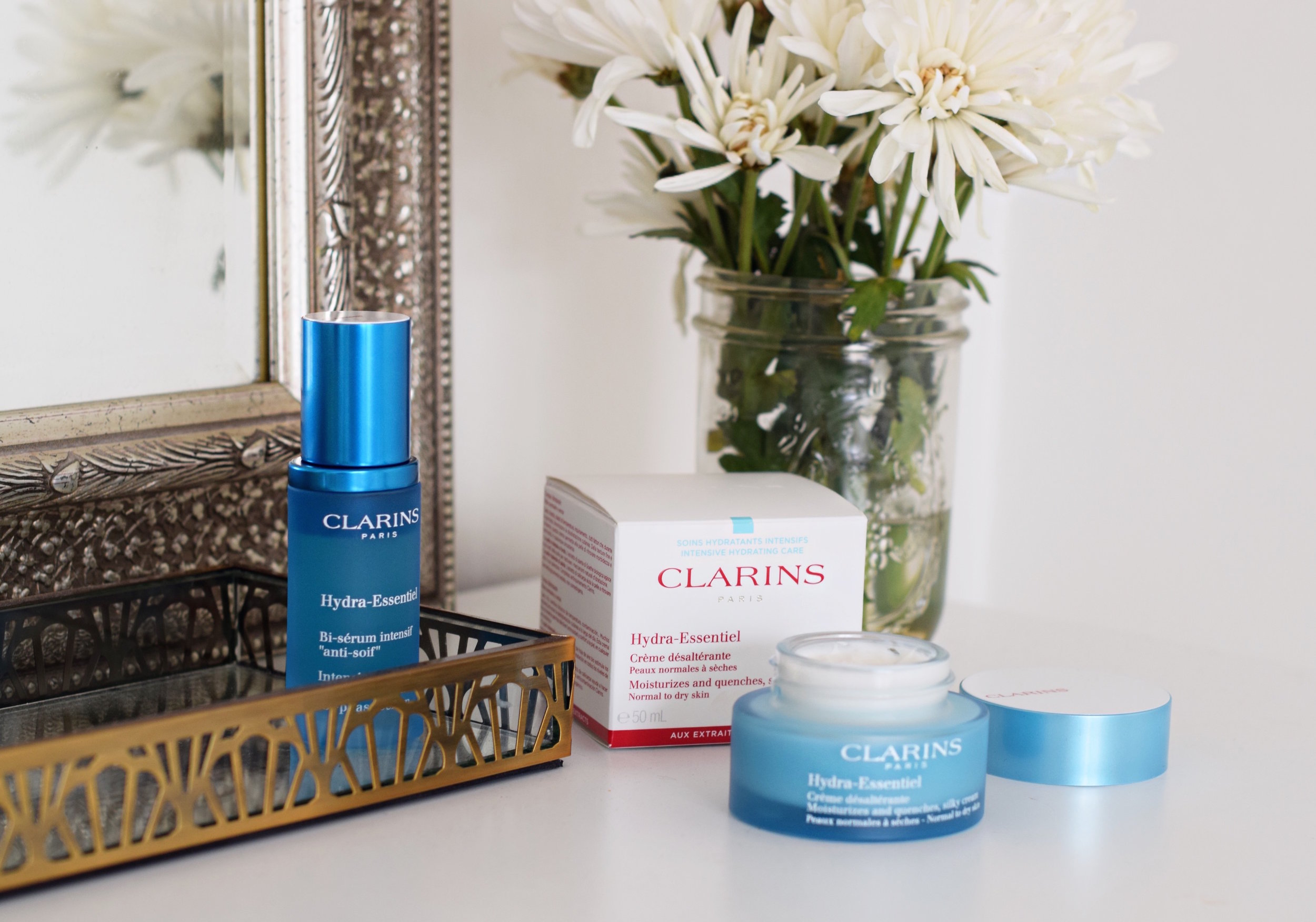 Clarins Hydra-Essentiel Bi-phase serum and moisturizer Louboutins & Love Esther Santer NYC Street Style Blogger Beauty Product Review Skin Routine Blue Packaging Shop Buy Lotion Girl Women Skincare Sephora Macys Lord & Taylor.JPG