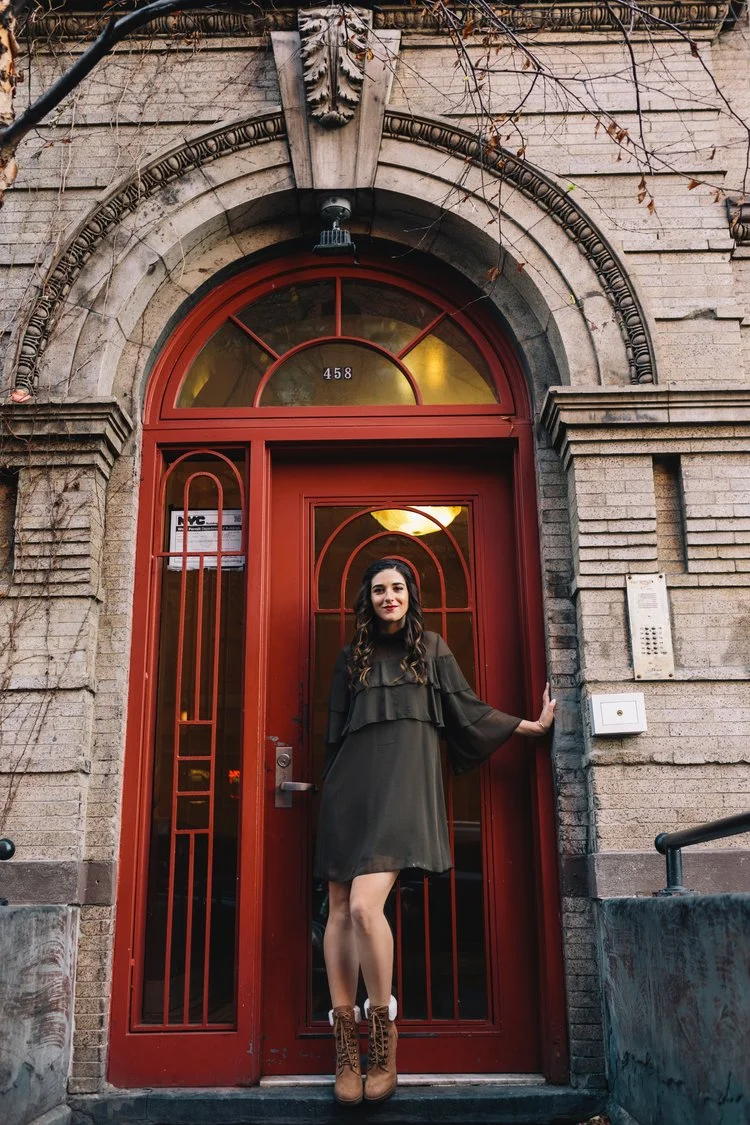 Olive Green Ruffle Dress + Lace Up Booties // Payless