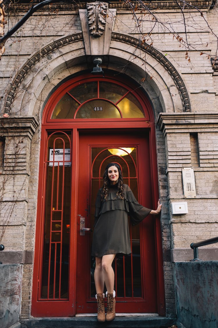 Olive Green Ruffle Dress + Lace Up Booties // Payless  Esther Santer