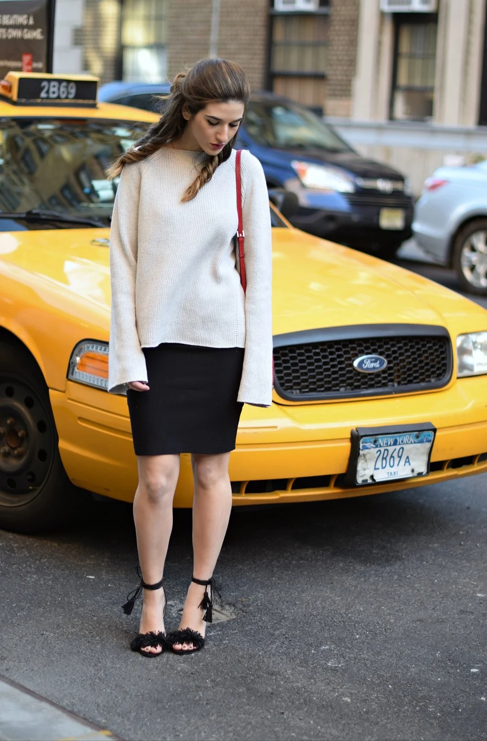 Helmut Lang Sweater + Ivanka Trump Fringe Sandals