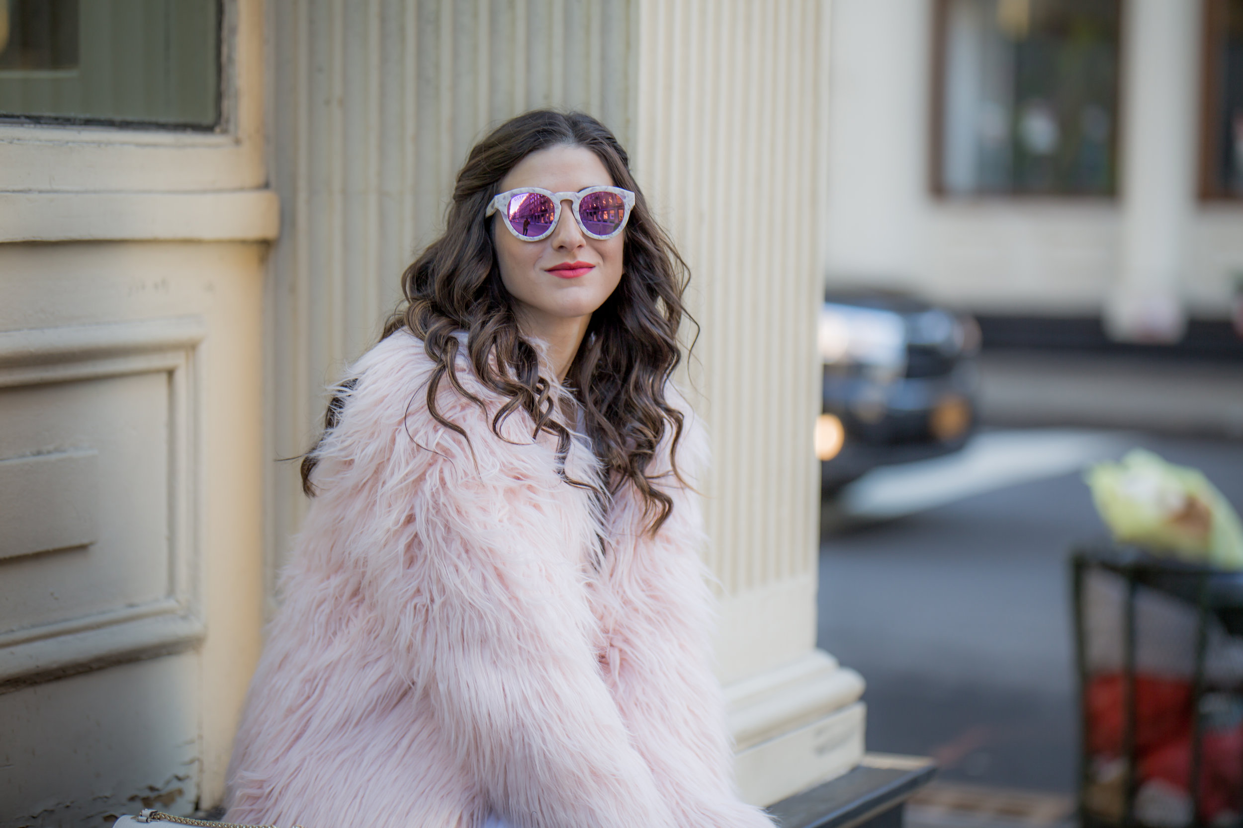 Pink Faux Fur Jacket White Jeans The Best Career Advice Esther Santer Fashion Blog NYC Street Style Blogger Outfit OOTD Trendy Winter Whites Henri Bendel Bag Tan Booties Girl Women Shop Sale Hair What To Wear Wearing Model Photoshoot Accessories Shoes.jpg