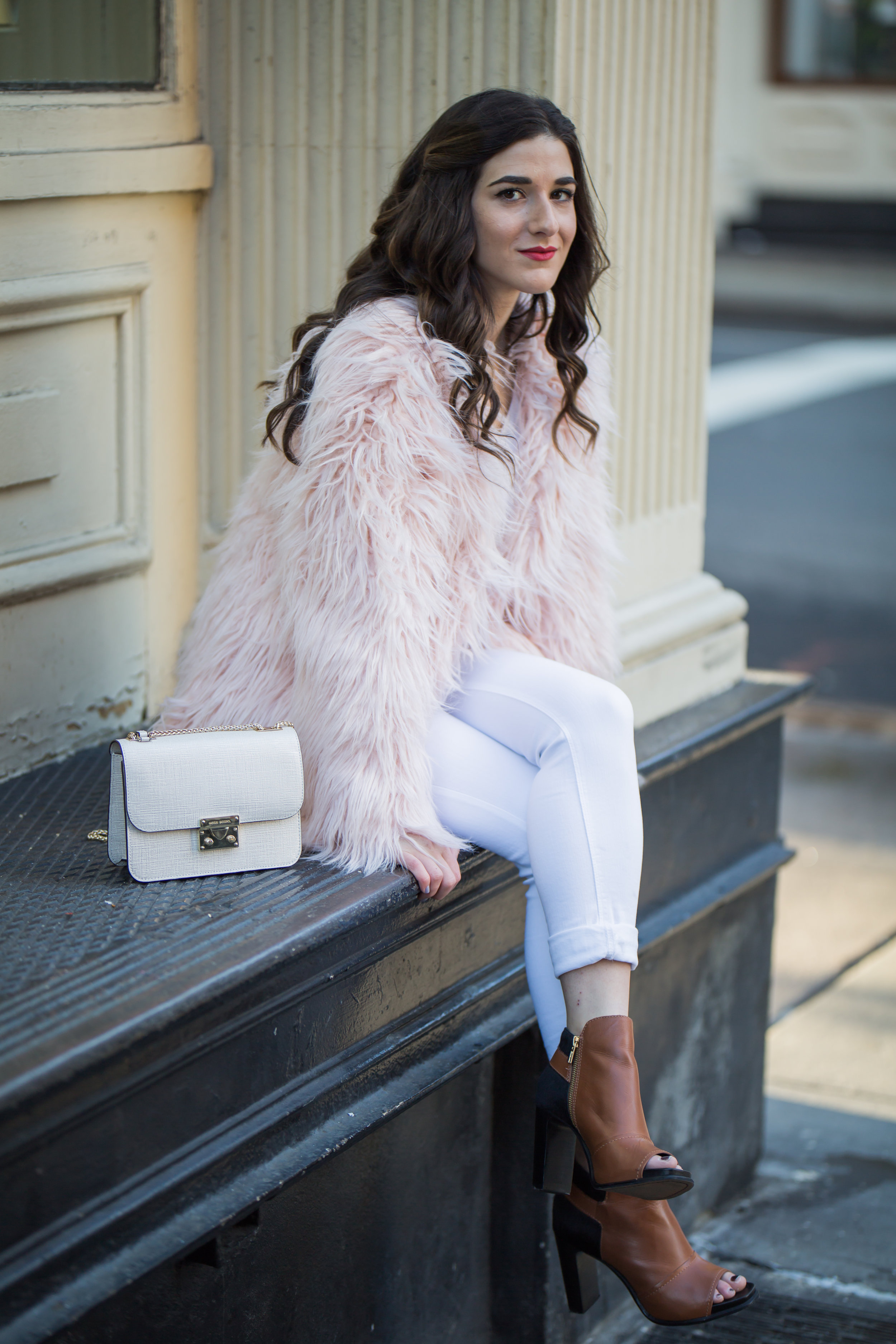 Pink Faux Fur Jacket White Jeans The Best Career Advice Esther Santer Fashion Blog NYC Street Style Blogger Outfit OOTD Trendy Winter Whites Henri Bendel Bag Tan Booties Girl Women Shop Sale Hair What To Wear Wearing Photoshoot Model Accessories Shoes.jpg