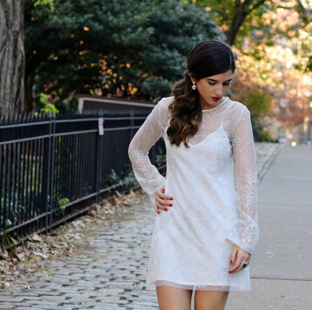 Holiday Look: White Glitter Dress + Elahn Jewels