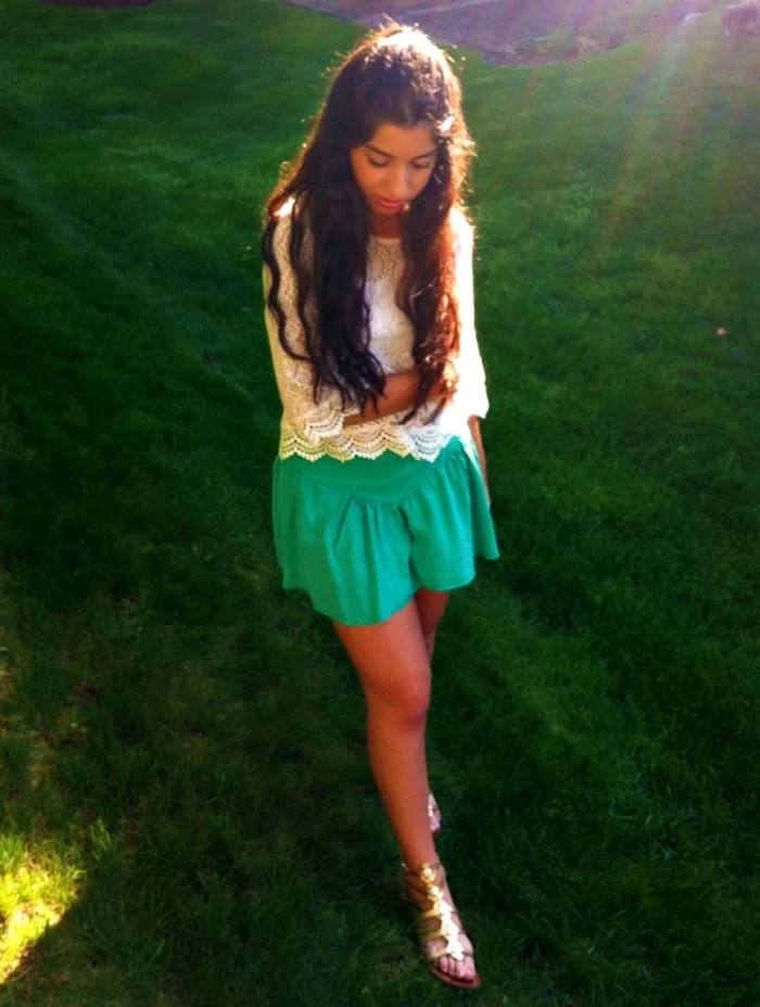 Green Skort And Lace Top