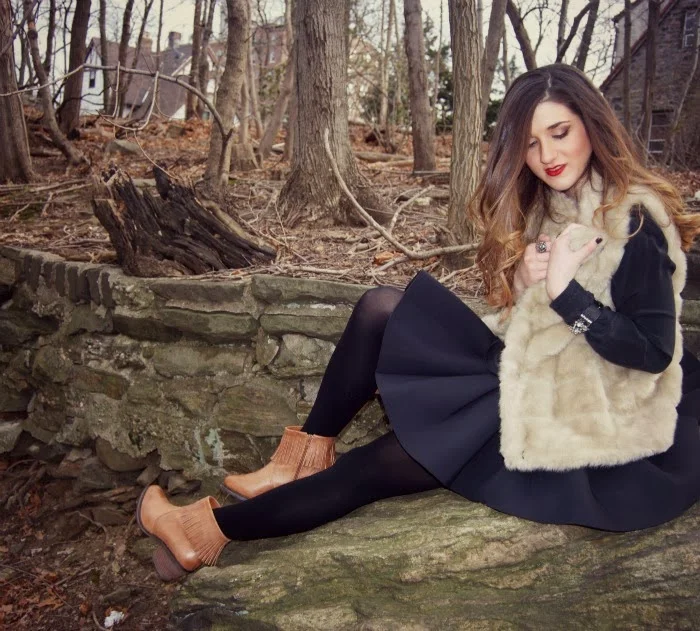 Panther Top, Fur Vest, and Fringe Booties
