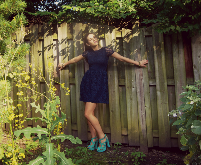 Navy Blue All-Over Lace Dress