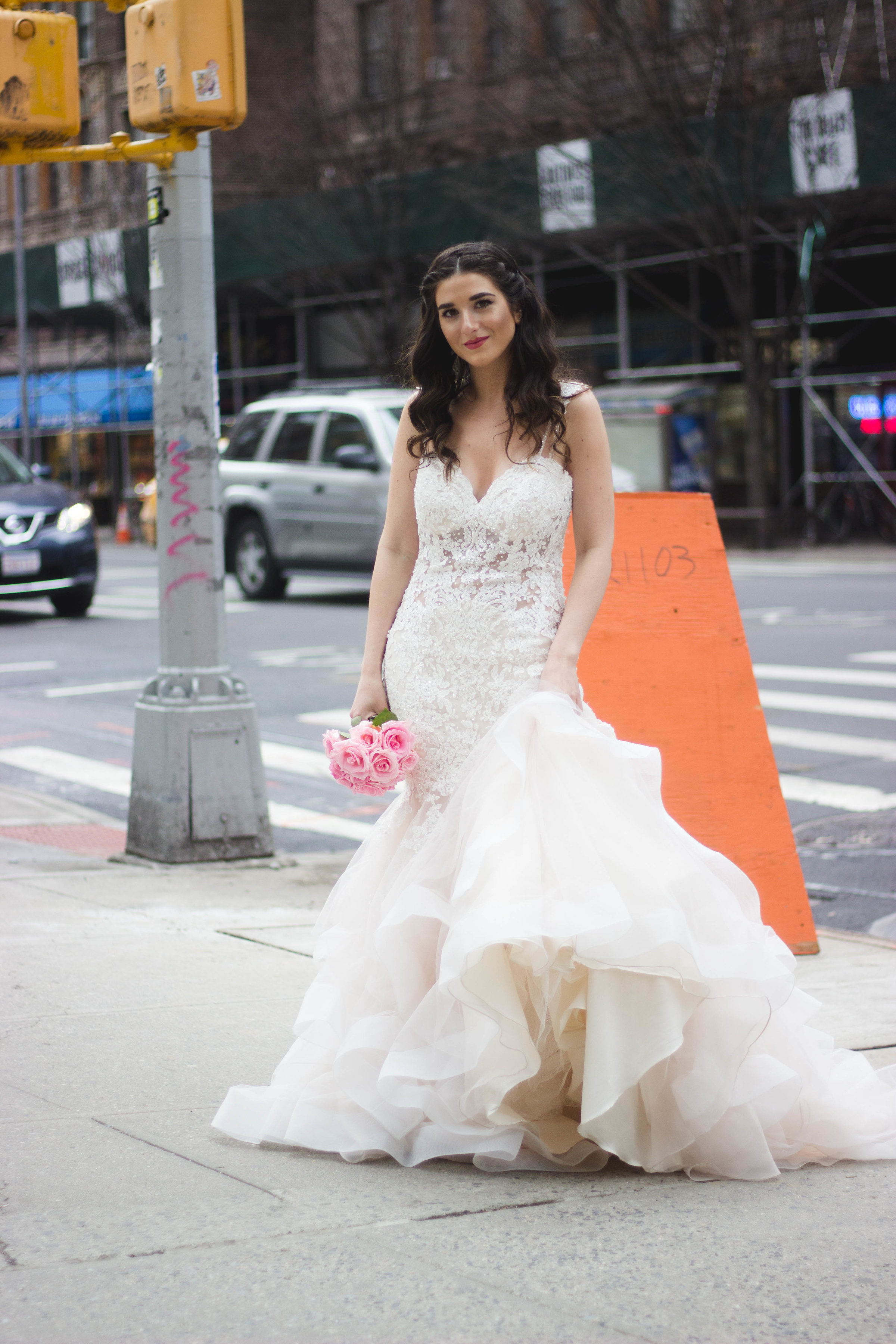 Playing Dress Up With Morilee Bridal Esther Santer Fashion Blog NYC Street Style Blogger Outfit OOTD Trendy Wedding Dress Gown White Dreamy Modern Timeless Beautiful Train Pink Flowers Bouquet Hair Hairstyle  Beauty Makeup Lace Mermaid  Trumpet Flare.jpg
