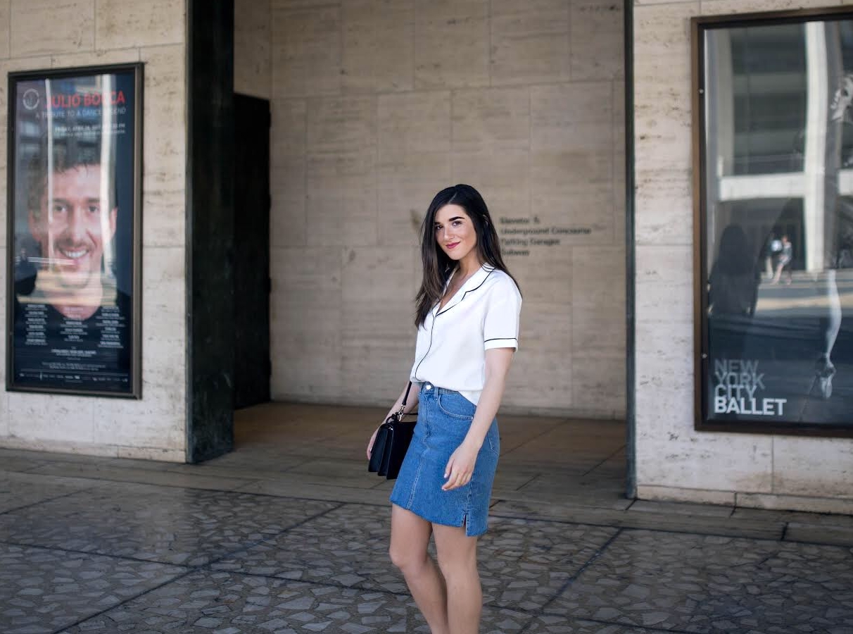 Pajama Top Denim Skirt 4 Reasons to Think Twice Before Signing a Contract Esther Santer Fashion Blog NYC Street Style Blogger Outfit OOTD Trendy Collar Light Jean Studded Sandals Shoes Summer Look Inspo Photoshoot Hair Model Women Girl Purse Shopping.jpg