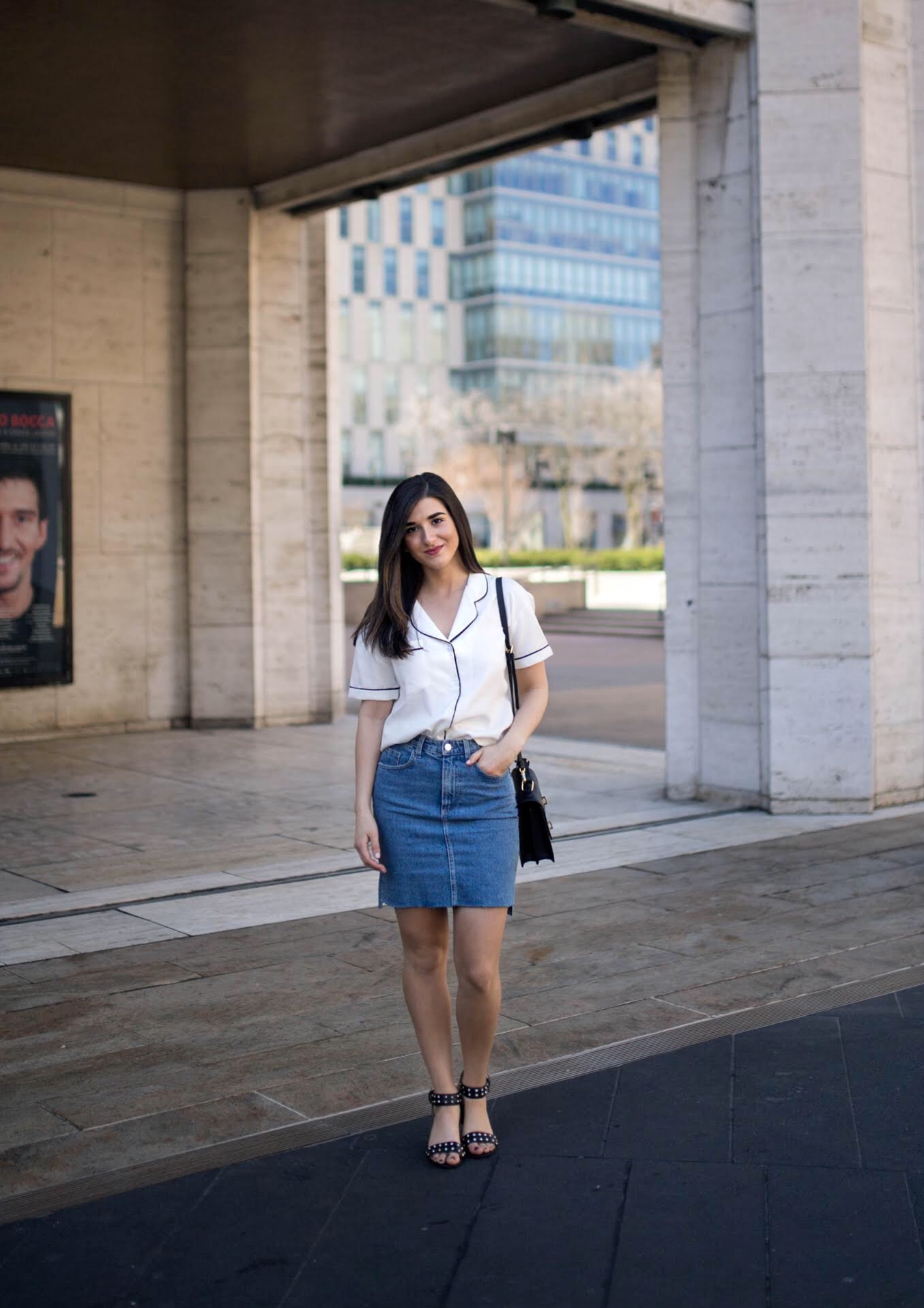 Pajama Top Denim Skirt 4 Reasons to Think Twice Before Signing a Contract Esther Santer Fashion Blog NYC Street Style Blogger Outfit OOTD Trendy Collar Light Jean Studded Sandals Shoes Summer Look Inspo Hair Photoshoot Model Women Girl Purse Shopping.jpg